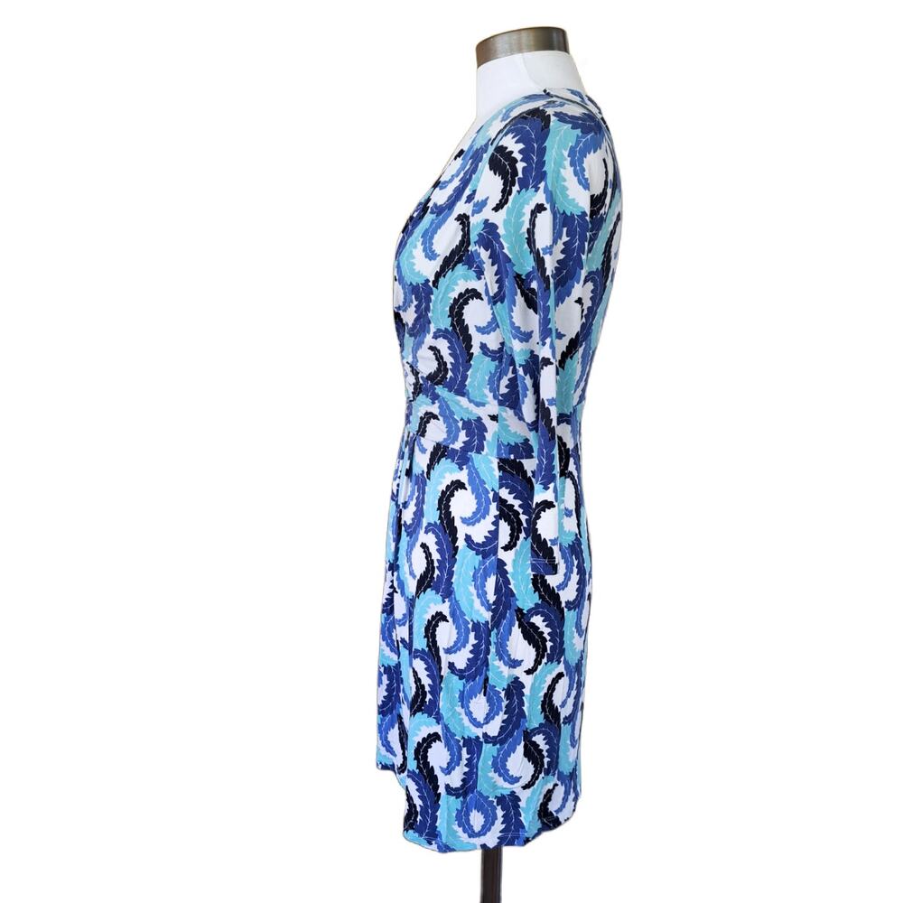 Boden Marion Blue Leaf Print Jersey Tunic Mini Size 4 V-neck 3/4 Sleeve - Picture 7 of 13